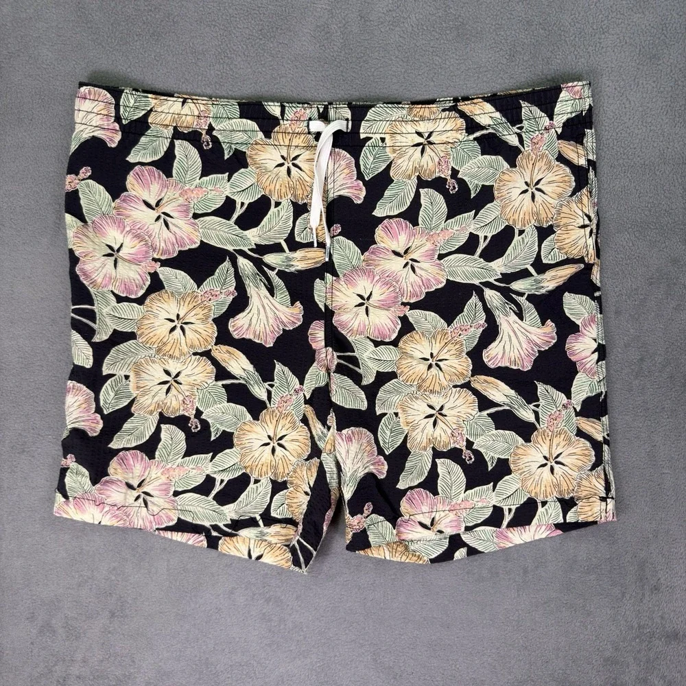 Chubbies Swim Trunks Mens 2XL Black Floral Drawstring Lined Stretch